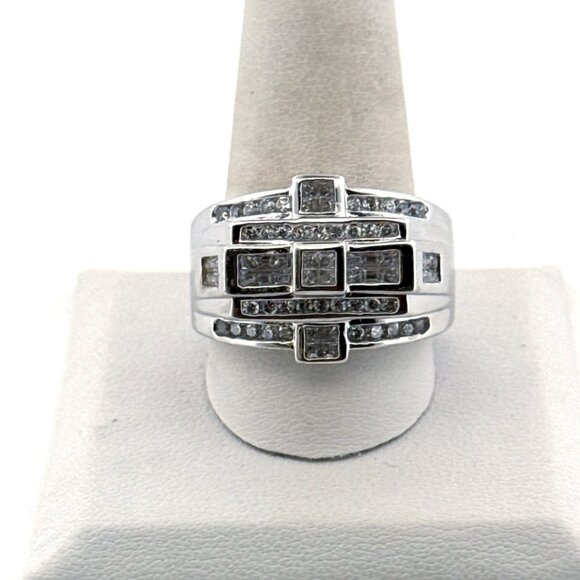 Estate Sterling Silver 925 Men’s Wide Band Ring w/ CZ Accents Size 11.5, 12.9g - Picture 1 of 8